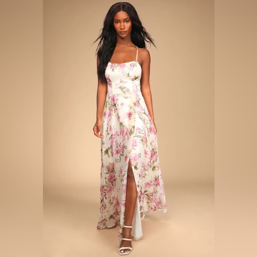 Lulus Mood of the Night Cream Floral Print Maxi Dress